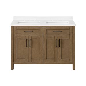 OVE Decors Tahoe Duo 48-in W x 21-in D x 35-in H Double Sink Bath Vanity in Almond Latte w/ White Engineered Marble Top