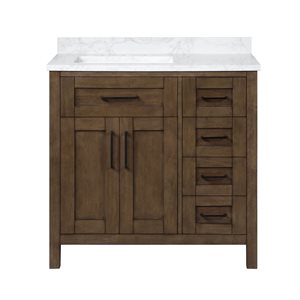 OVE Decors Tahoe 36-in W x 21-in D x 34-in H Single Sink Bath Vanity in Almond Latte with White Engineered Marble Top