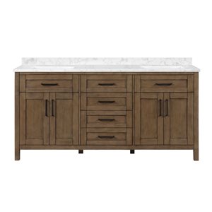 Meuble-lavabo double latté amande à plan en similimarbre blanc Tahoe d'OVE Decors 72 l. x 21 p. x 34 po h.
