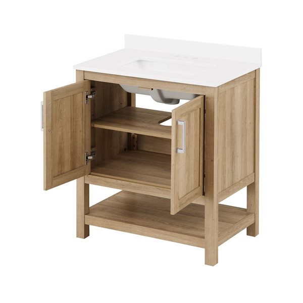 OVE Decors Vegas 30-in W x 19-in D x 34-in H Single Sink Bath Vanity in White Oak with White Engineered Stone Top