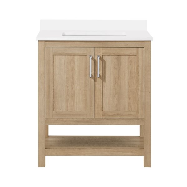 OVE Decors Vegas 30-in W x 19-in D x 34-in H Single Sink Bath Vanity in White Oak with White Engineered Stone Top