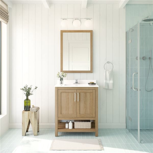 OVE Decors Vegas 30-in W x 19-in D x 34-in H Single Sink Bath Vanity in White Oak with White Engineered Stone Top