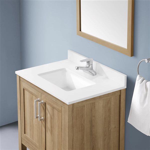 OVE Decors Vegas 30-in W x 19-in D x 34-in H Single Sink Bath Vanity in White Oak with White Engineered Stone Top