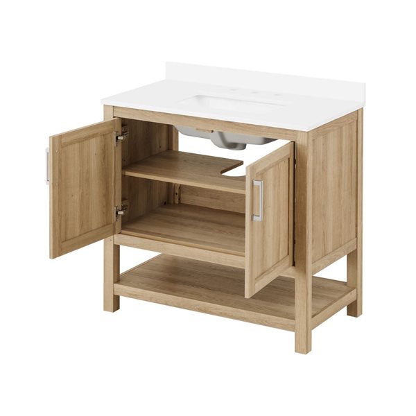 OVE Decors Vegas 36-in W x 19-in D x 34-in H Single Sink Bath Vanity in White Oak w/ White Engineered Stone Top