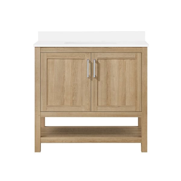 OVE Decors Vegas 36-in W x 19-in D x 34-in H Single Sink Bath Vanity in White Oak w/ White Engineered Stone Top