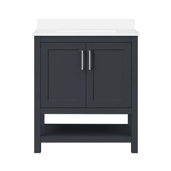 OVE Decors Vegas 30-in W x 19-in D x 34-in H Single Sink Bath Vanity in Dark Charcoal w/ White Engineered Stone Top