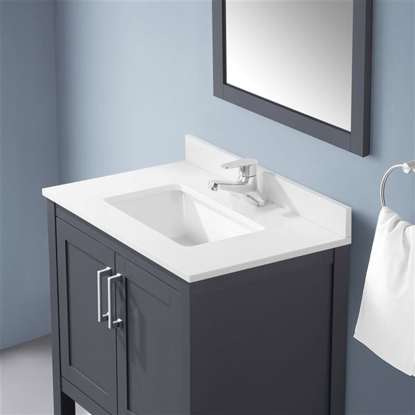 Meuble-lavabo gris charbon simple à plan en pierre d'ingénierie blanche Vegas d'OVE Decors, 30 l. x 19 p. x 34 po h.