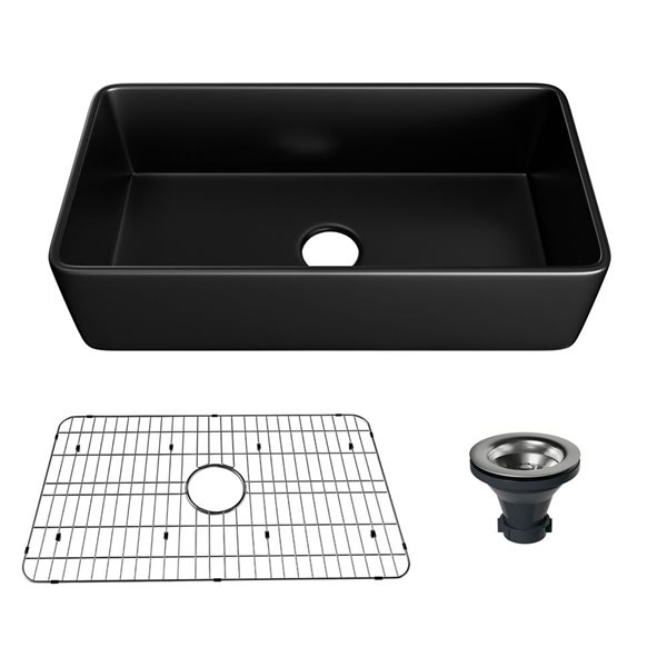 Clihome Single Trough Kitchen Sink with Drain Grid and Undermount - 36-in