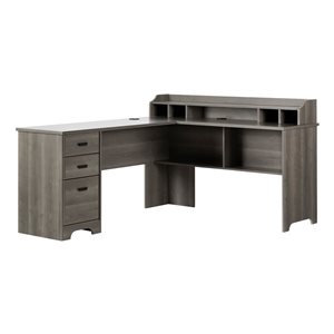 South Shore Versa Gray Maple 59.5-in L-Shaped Desk with Removable Hutch
