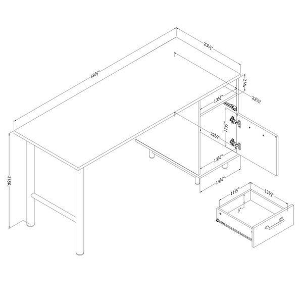Bureau de travail avec 2 tiroirs Ezra de South Shore Chêne nordique 59.5-po