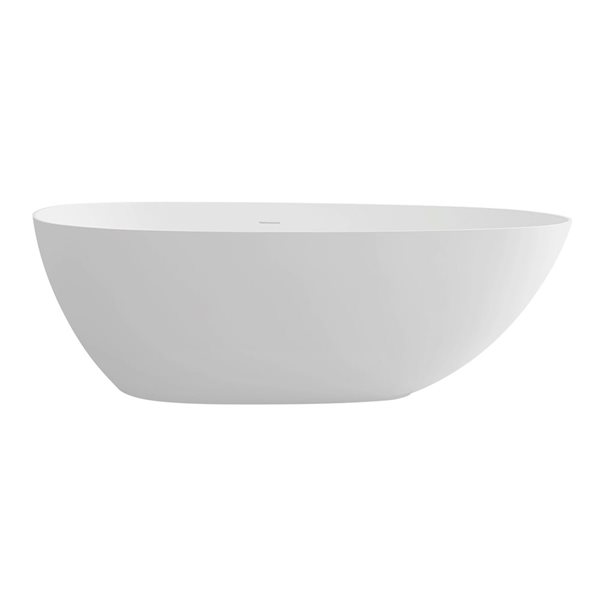 Clihome Solid Surface Free-Standing Bathtub with Centre Drain in Matte White - 63-in