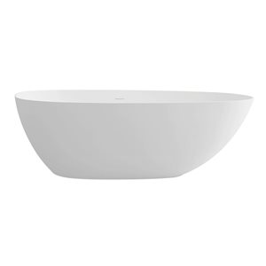 Clihome Solid Surface Free-Standing Bathtub with Centre Drain in Matte White - 63-in