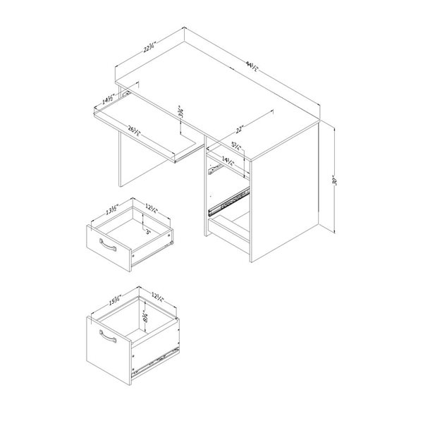 Bureau de travail avec tirette pour clavier Tassio de South Shore Chêne gris 44.5-po