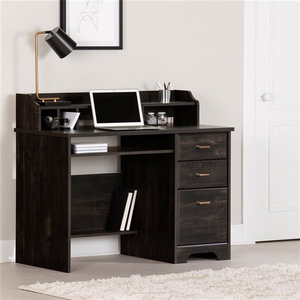 South Shore Versa Rubbed Black 44.5-in Computer Office Desk with Hutch