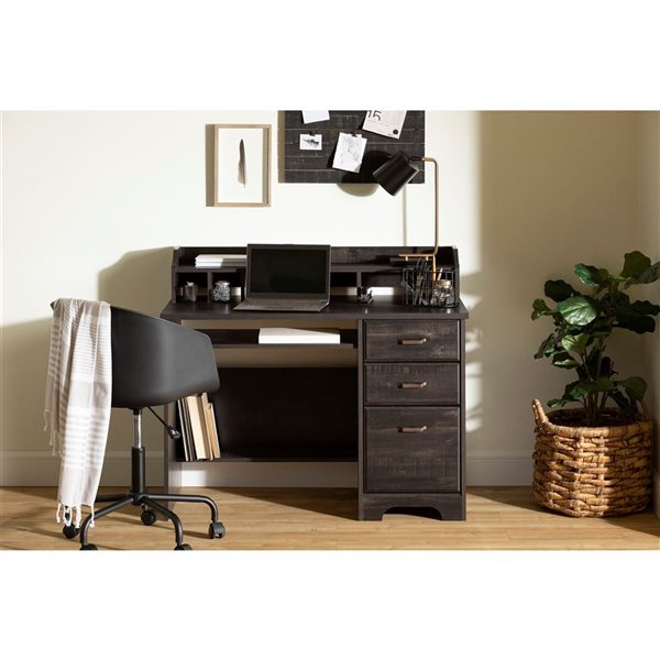 South Shore Versa Rubbed Black 44.5-in Computer Office Desk with Hutch