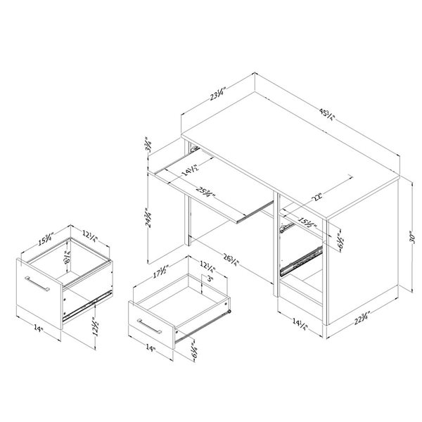 Bureau de travail avec 2 tiroirs Gravity de South Shore Noir antiqué 45.75-po