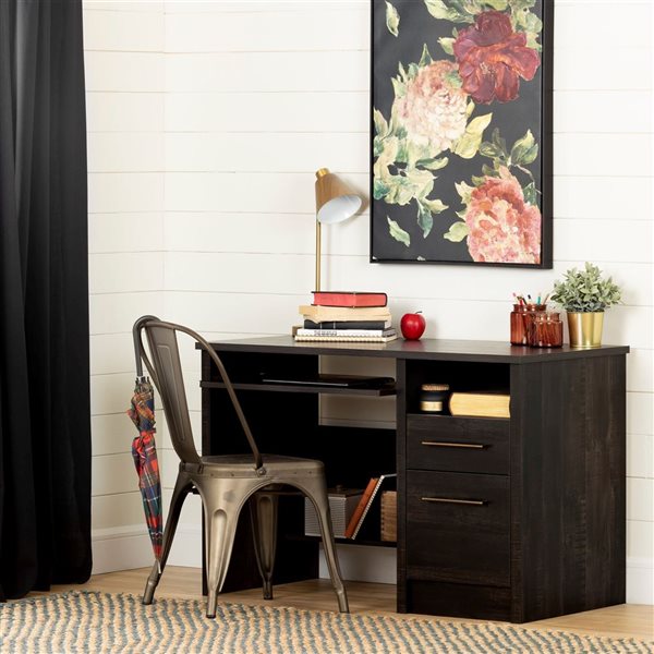 Bureau de travail avec 2 tiroirs Gravity de South Shore Noir antiqué 45.75-po