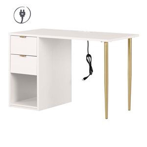 Bureau de travail avec barre d'alimentation intégrée Amyra de South Shore Blanc solide 47.5-po