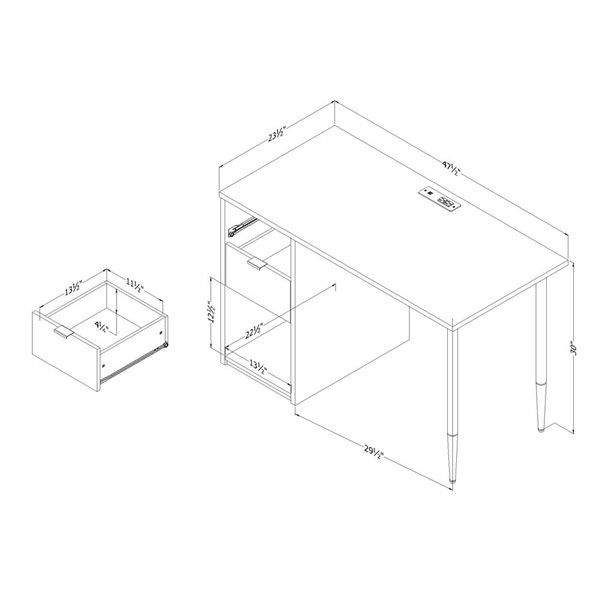 Bureau de travail avec barre d'alimentation intégrée Amyra de South Shore Blanc solide 47.5-po