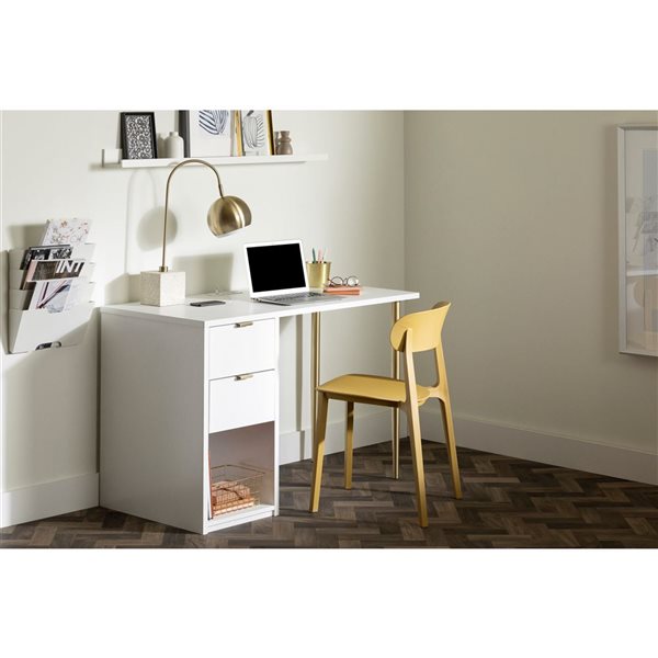 Bureau de travail avec barre d'alimentation intégrée Amyra de South Shore Blanc solide 47.5-po