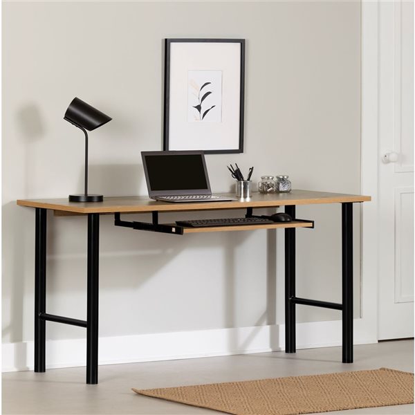 South Shore Ezra Nordik Oak 59.5-in Desk with Keyboard Tray