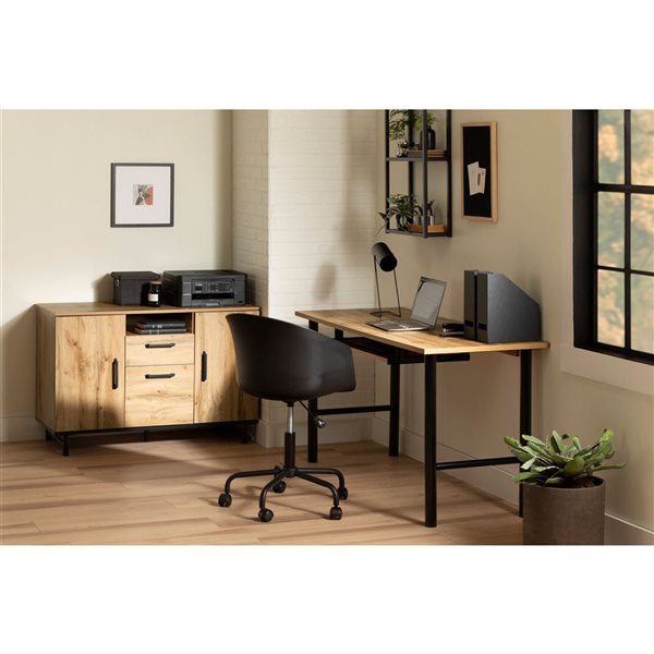 South Shore Ezra Nordik Oak 59.5-in Desk with Keyboard Tray