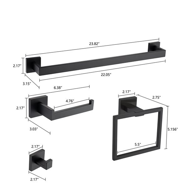 Dornberg 5-Piece Bath Hardware Set - Matte Black