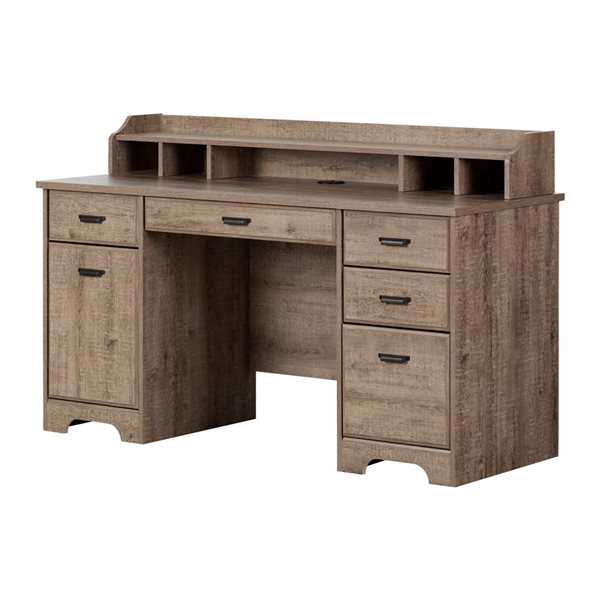 South Shore Versa Weathered Oak 59.5-in Computer Office Desk with Power Bar