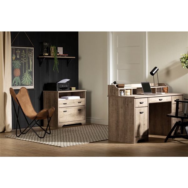 South Shore Versa Weathered Oak 59.5-in Computer Office Desk with Power Bar