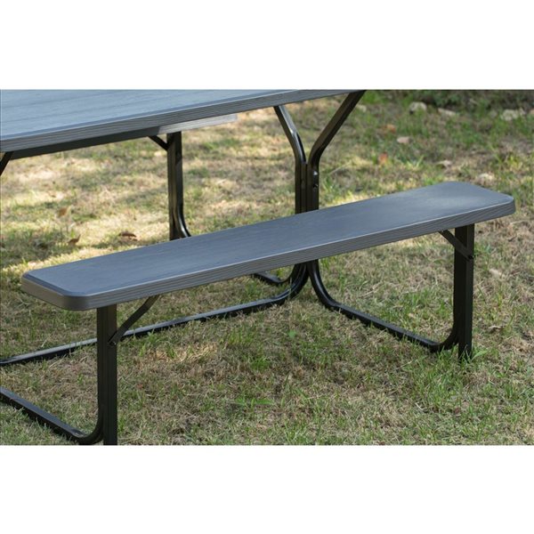 Gardenised Outdoor Woodgrain Picnic Table Set with Metal Frame, Gray