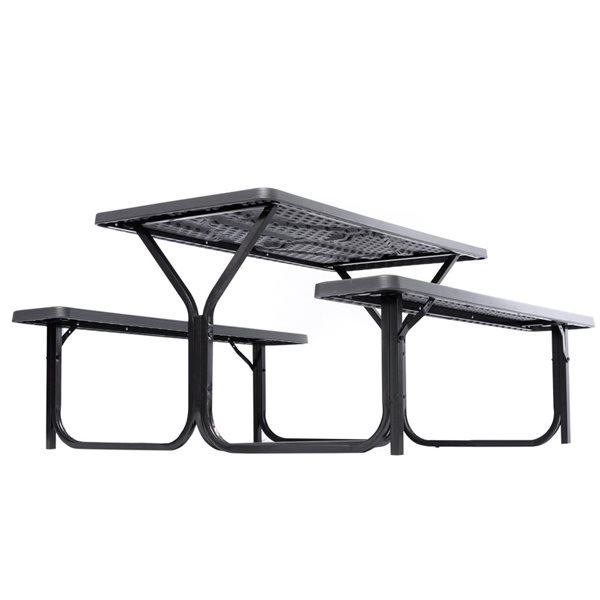 Gardenised Outdoor Woodgrain Picnic Table Set with Metal Frame, Gray