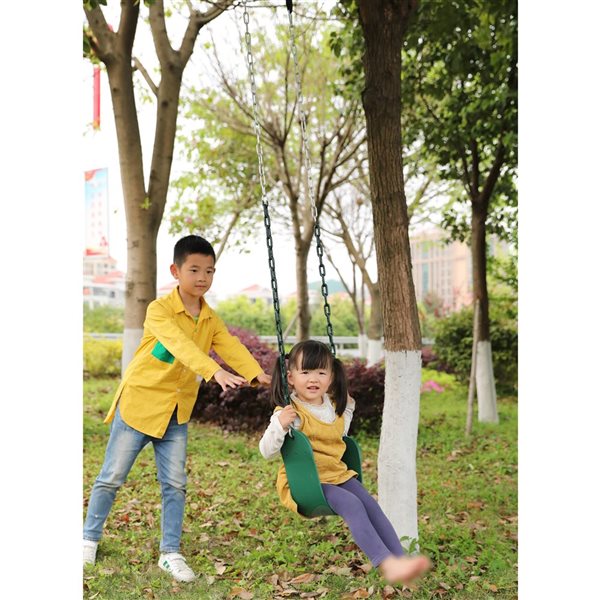 PLAYBERG Heavy Duty Flexible Green Belt Swing with Coated Metal Chain