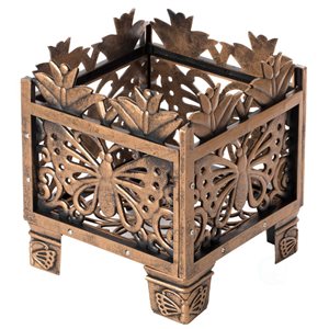 Gardenised Outdoor Living Butterfly Square Plant Stand, Flower Planting Pot, Antique Bronze