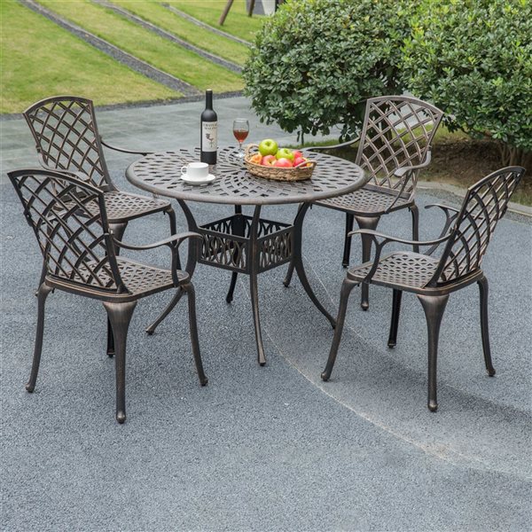 Gardenised Outdoor and Indoor Bronze Dinning Set 4 Chairs with 1 Table Bistro Patio Cast Aluminum.