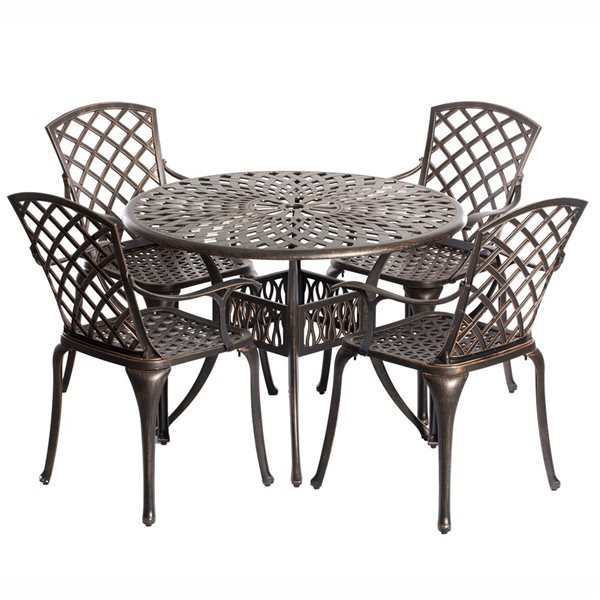 Gardenised Outdoor and Indoor Bronze Dinning Set 4 Chairs with 1 Table Bistro Patio Cast Aluminum.