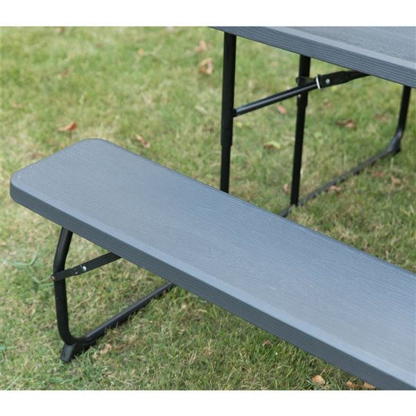 Gardenised Gray Outdoor Foldable Woodgrain Portable Picnic Table Set