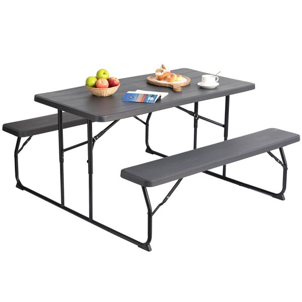 Gardenised Gray Outdoor Foldable Woodgrain Portable Picnic Table Set