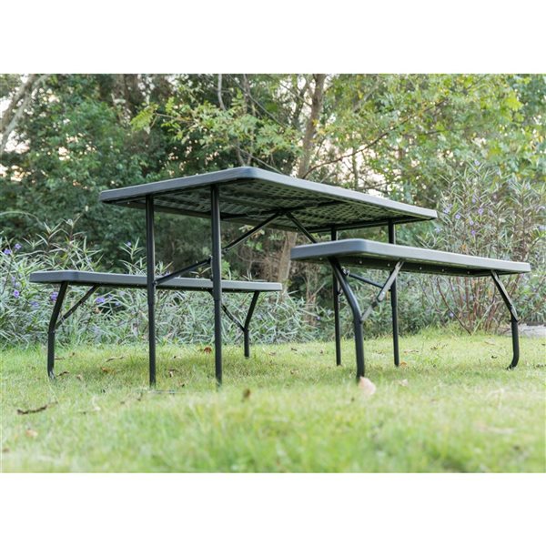 Gardenised Gray Outdoor Foldable Woodgrain Portable Picnic Table Set