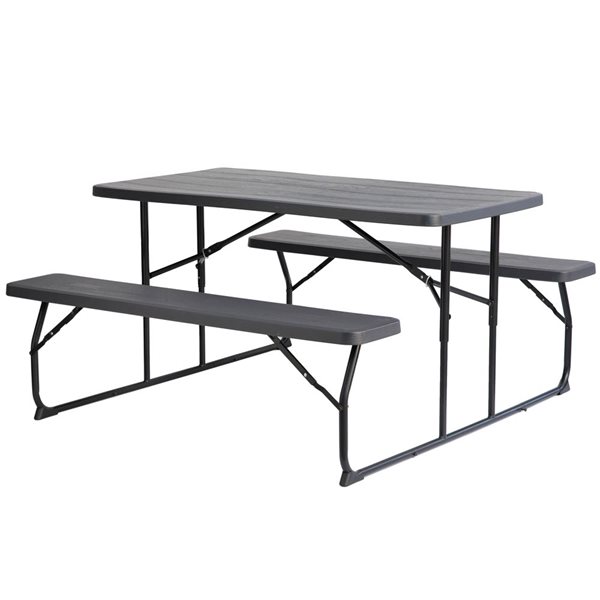 Gardenised Gray Outdoor Foldable Woodgrain Portable Picnic Table Set