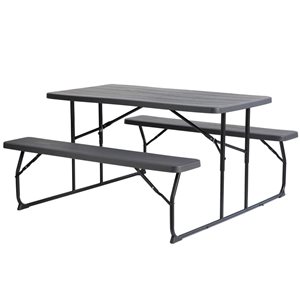 Gardenised Gray Outdoor Foldable Woodgrain Portable Picnic Table Set