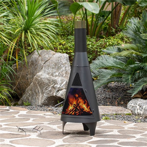 Gardenised 50" Black Outdoor Metal Wood Burning Chimenea Patio Heater Fire Pit, Includes Fire Pit Poker Handle
