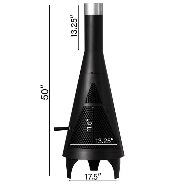 Gardenised 50" Black Outdoor Metal Wood Burning Chimenea Patio Heater Fire Pit, Includes Fire Pit Poker Handle