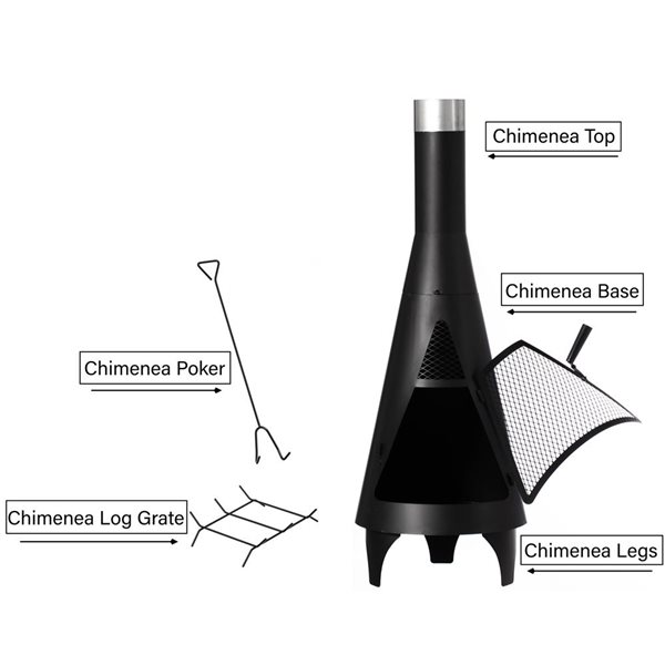 Gardenised 50" Black Outdoor Metal Wood Burning Chimenea Patio Heater Fire Pit, Includes Fire Pit Poker Handle