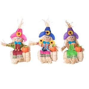 Gardenised Outdoor Fall Decor Halloween Scarecrow for Garden Ornament, Straw Multicolor, Set of 3, 12 in.