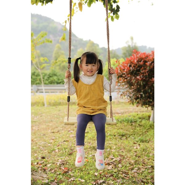 PLAYBERG Outdoor Wooden Tree Swing with Hanging Ropes