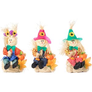 Gardenised Set of 3 Garden Scarecrows Sitting on Hay Bale