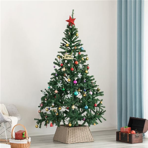 Gardenised Foldable Christmas Tree Skirt Collar Basket, Ring Base Stand Cover, Rattan Plastic, Grey