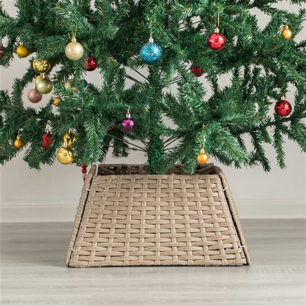 Gardenised Foldable Christmas Tree Skirt Collar Basket, Ring Base Stand Cover, Rattan Plastic, Grey