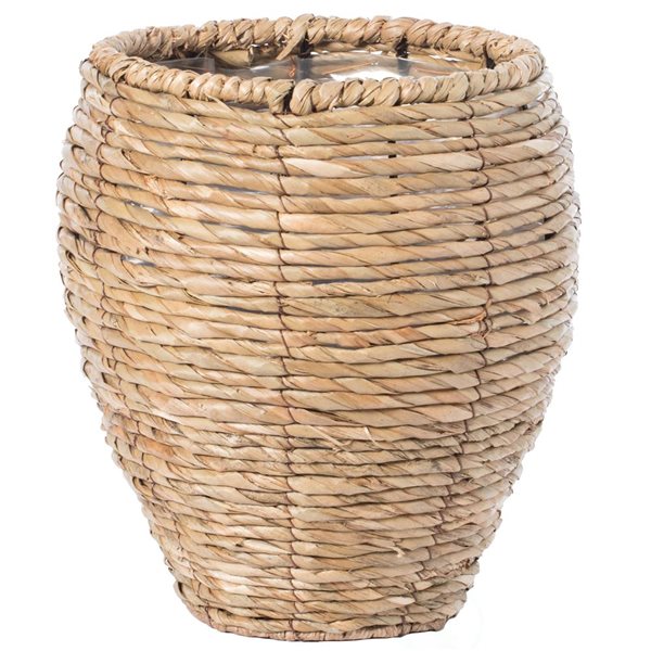 Gardenised Woven Round Flower Pot Planter Basket with Leak-Proof Plastic Lining- Small