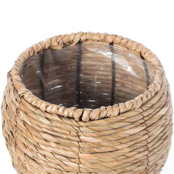Gardenised Woven Round Flower Pot Planter Basket with Leak-Proof Plastic Lining- Small